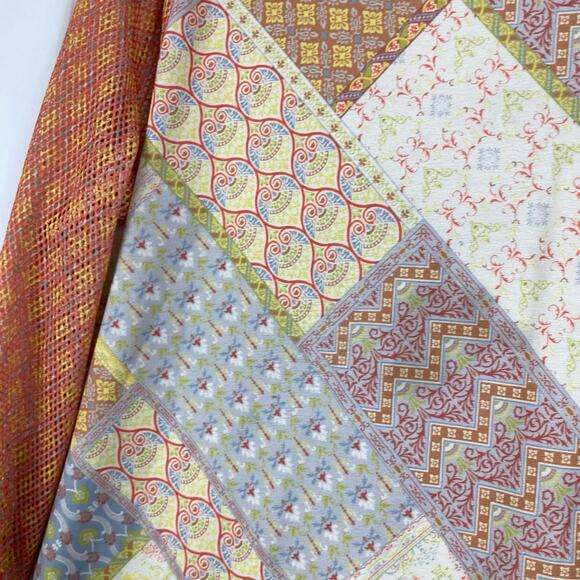 NWOT VINCENTE Tunic Patchwork Floral Multi Fishnet Sleeve Button Spandex Coral - Picture 8 of 12